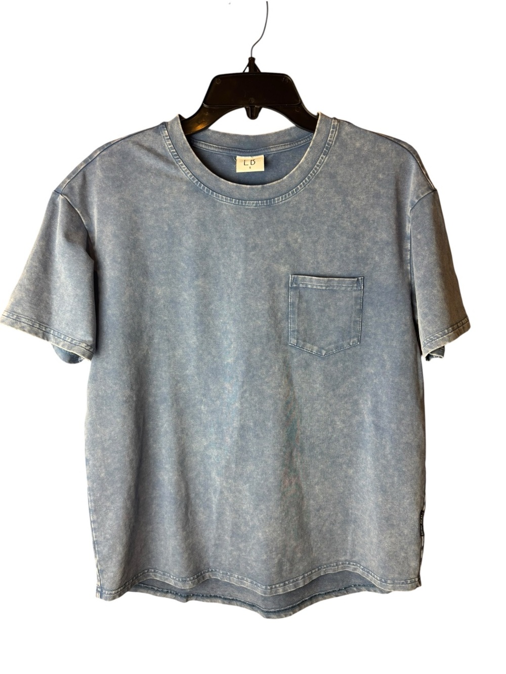 Little Bibsy Oversized Womens Acid Wash Pocket Tee - Light Blue S